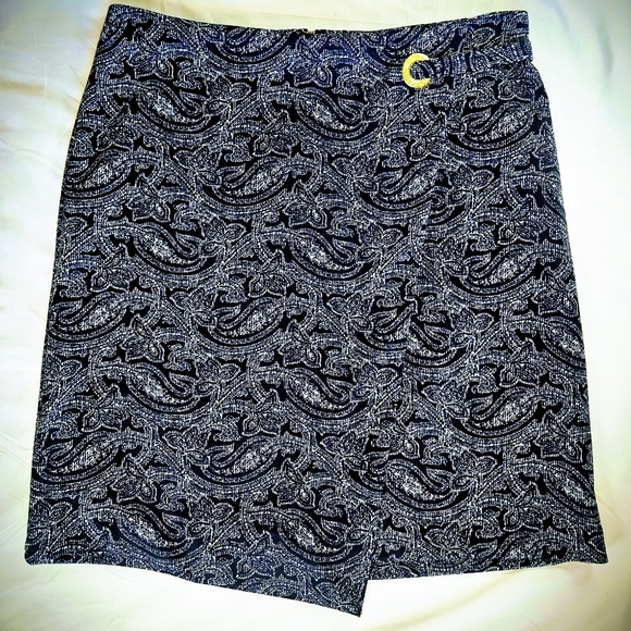 Michael Kors Womens Blue Paisley Faux Wrap Skirt With Gold Detail Size Small - Picture 1 of 10